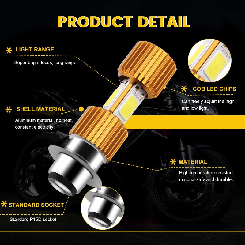 YM EBright YM E-Bright P15D Motorcycle lights Lamp 3 COB 18W LED Bulbs High Low Beam White Pack of 2 - Image 3